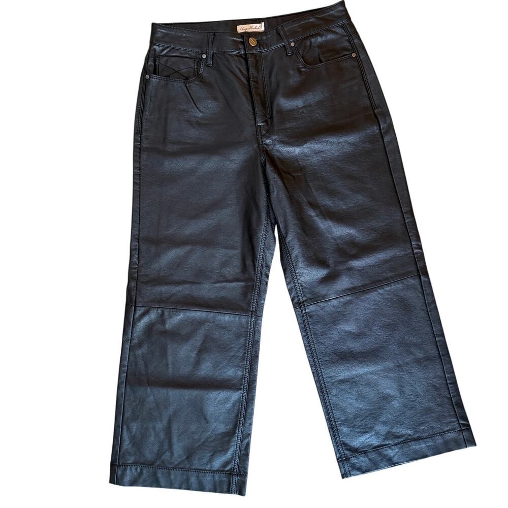 Unpublished Leather Look Wide Leg Pants Size 29 Black Faux Leather Denim Style
